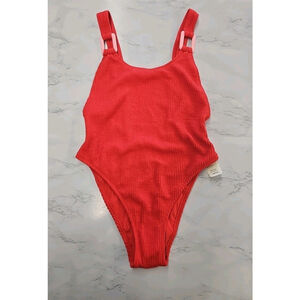 Aerie Red Crinkle Scoop Cheekiest One Piece Swimsuit XLarge